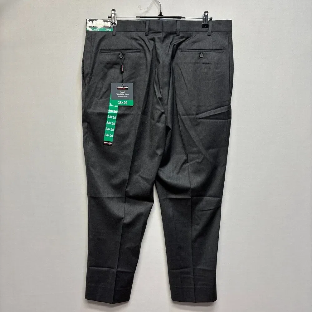 NWT Kirkland Signature Men 100% Wool Dress Pants Slack Size 38x29 Gray D119 -17